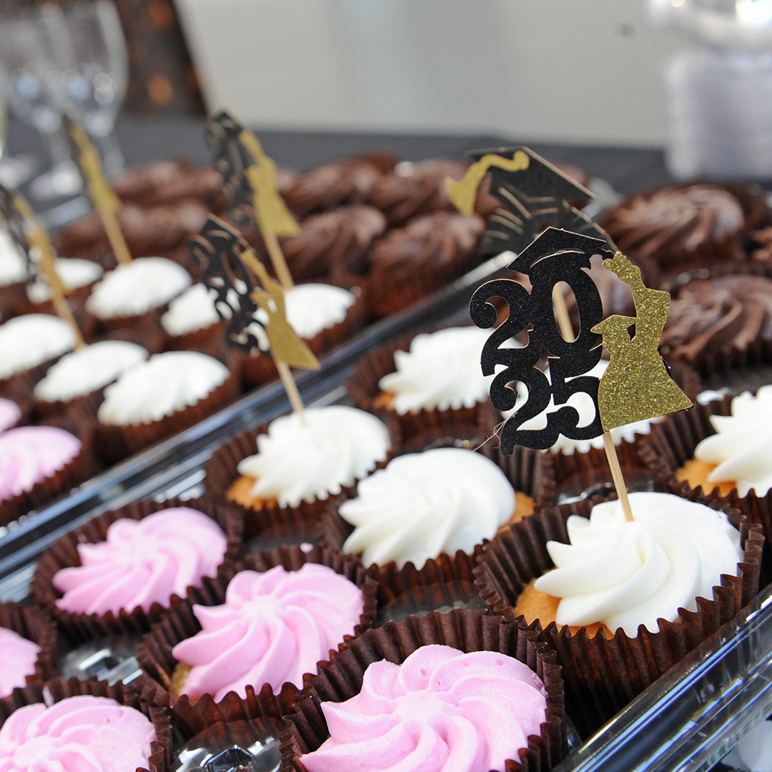 Celebration morning cakes with decorative 2025 signs in them