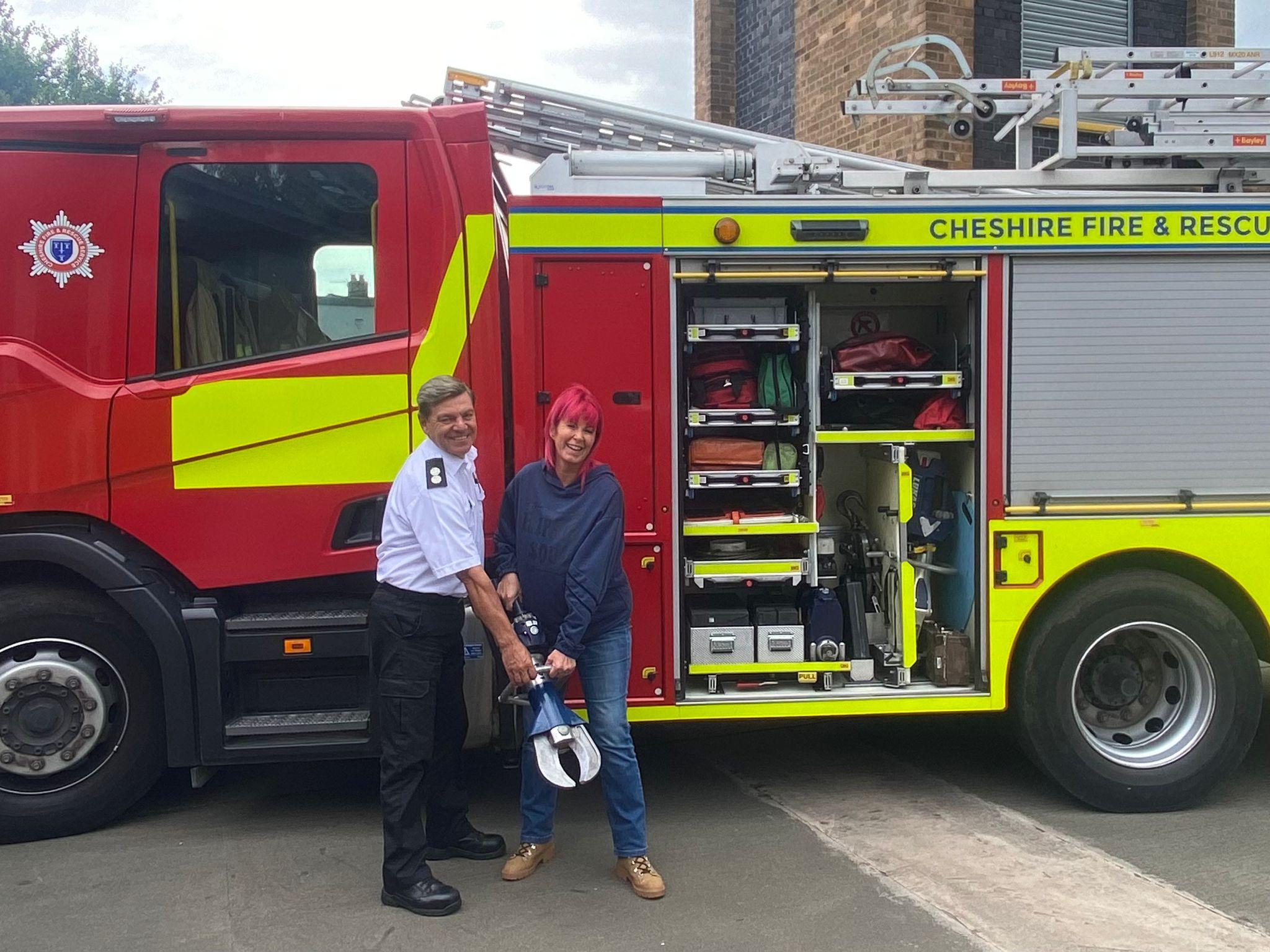 Jenny in front of fire engine