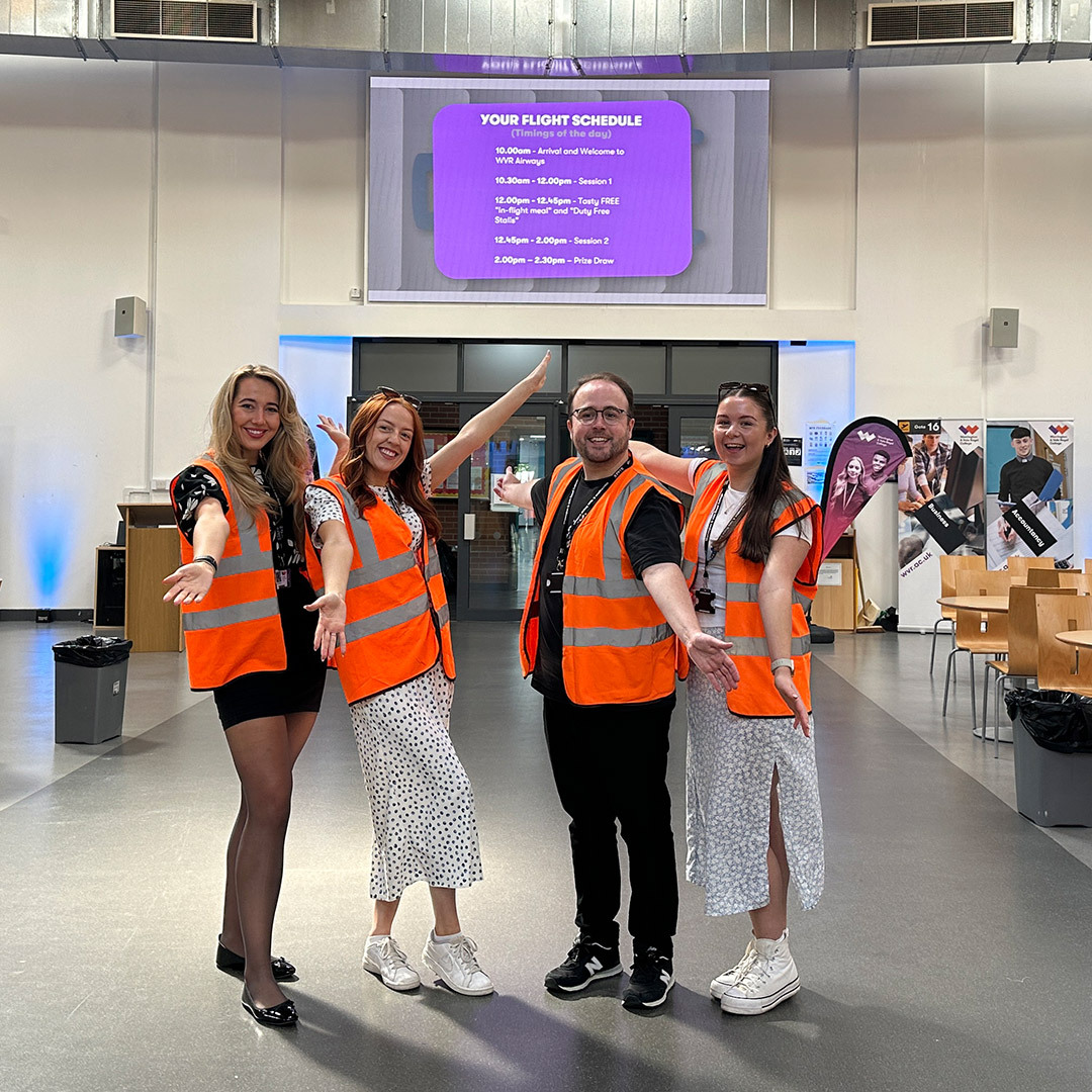 New Student Welcome Day School Engagement Team pose in the Crescent cafe