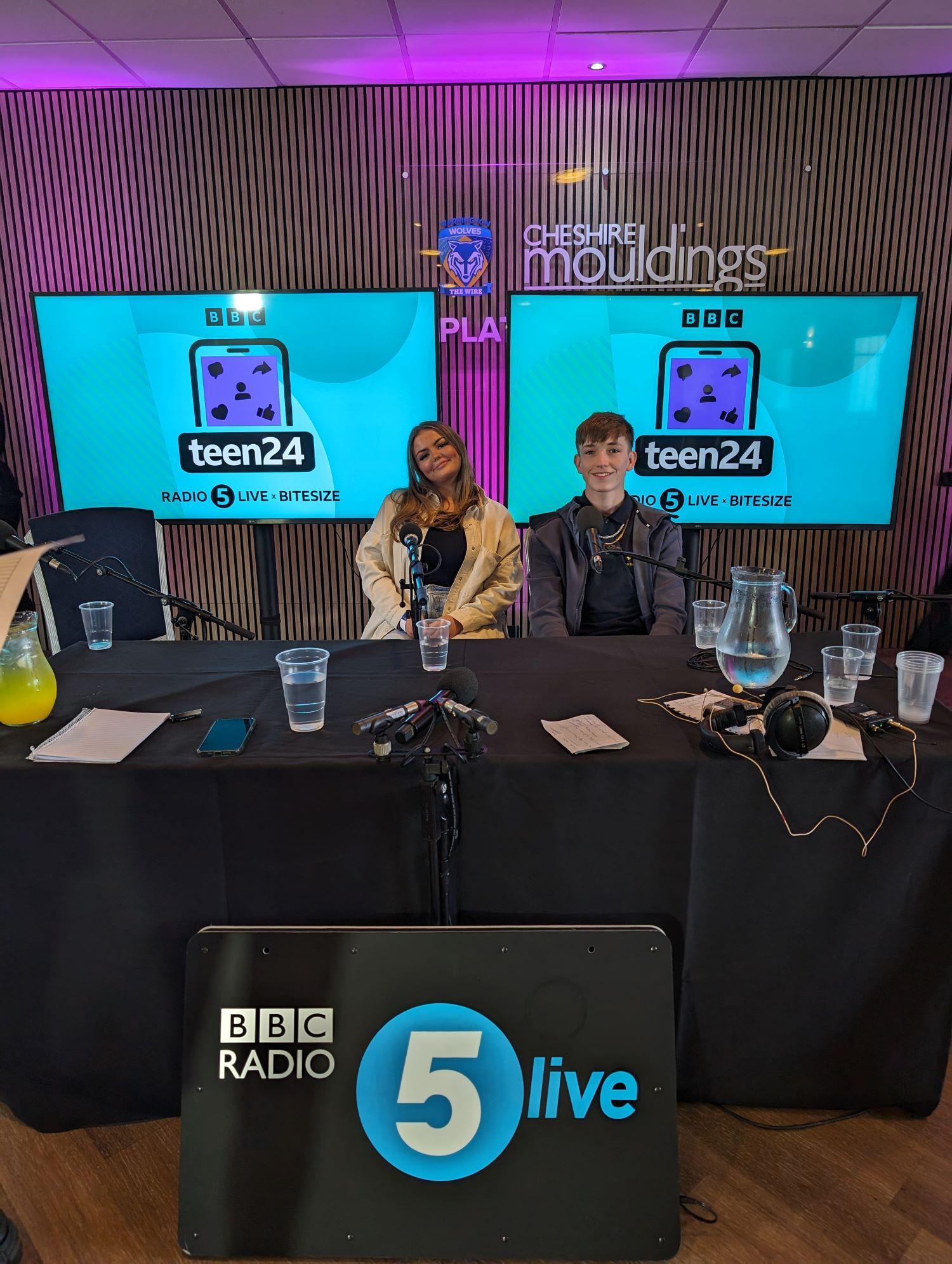 Students behind Radio 5 Live desk
