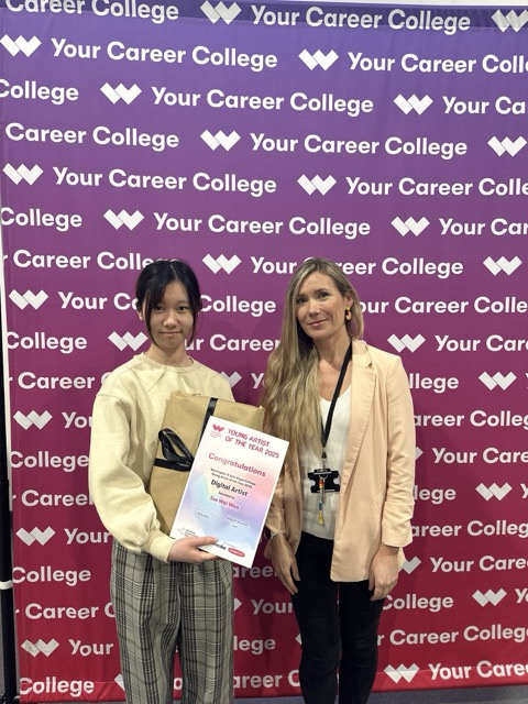 Sze Wai Wan Winner of Digital Artist Category with graphic design lecturer Rachael Taylor Medium