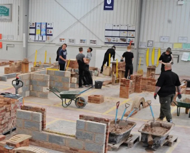 Students in the brickwork workshop working