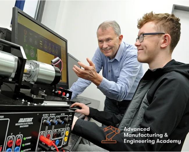 Engineering student with tutor using equipment thumbnail AMEA