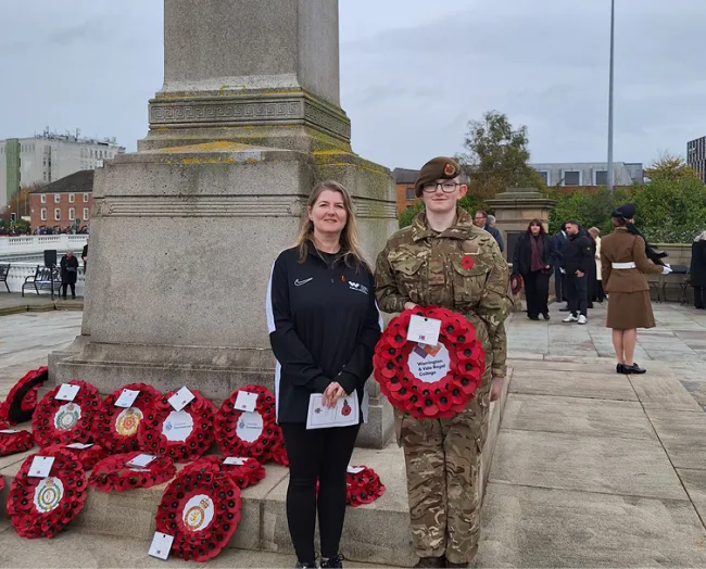 Karen with samantha at the war memorial