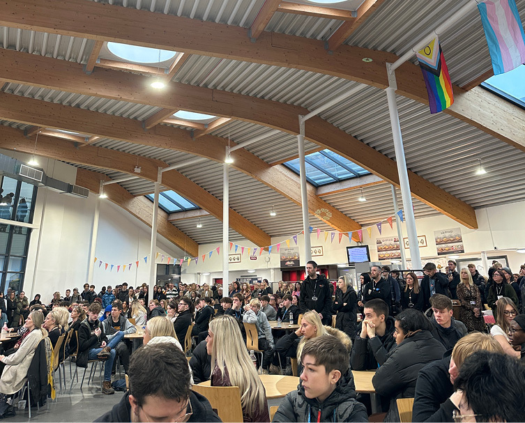 Staff and students gathered in the crescent